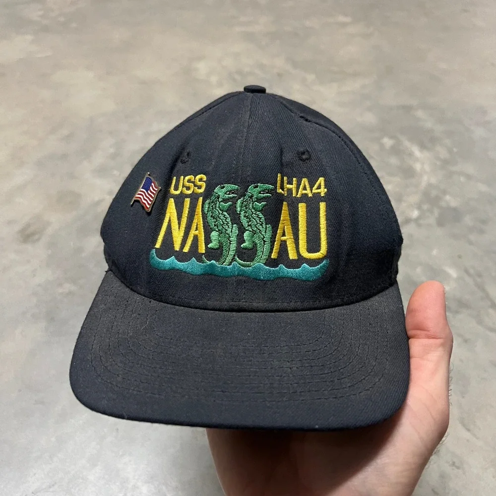 Vintage USS Nassau LHA-4 Navy Blue Snapback Hat US Navy Military Cap Made in USA